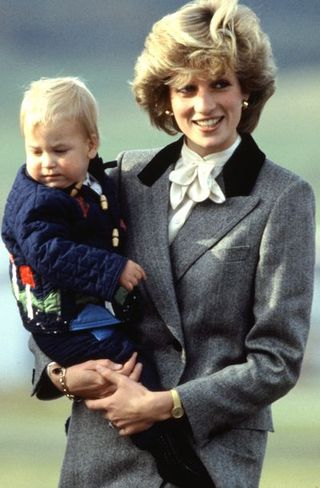 aberdeen, united kingdom october 24 prince william with his mother princess diana at aberdeen airport on their way home from balmoral photo by tim graham photo library via getty images