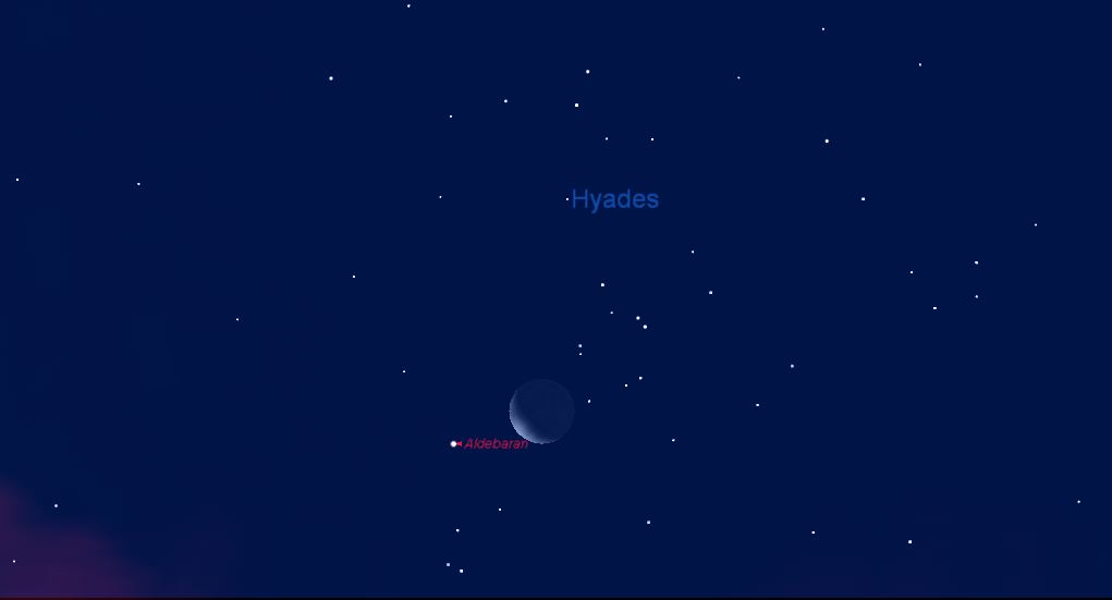 Moon 'Snuggles Up' to the Hyades (and Hides Aldebaran) Friday Morning ...