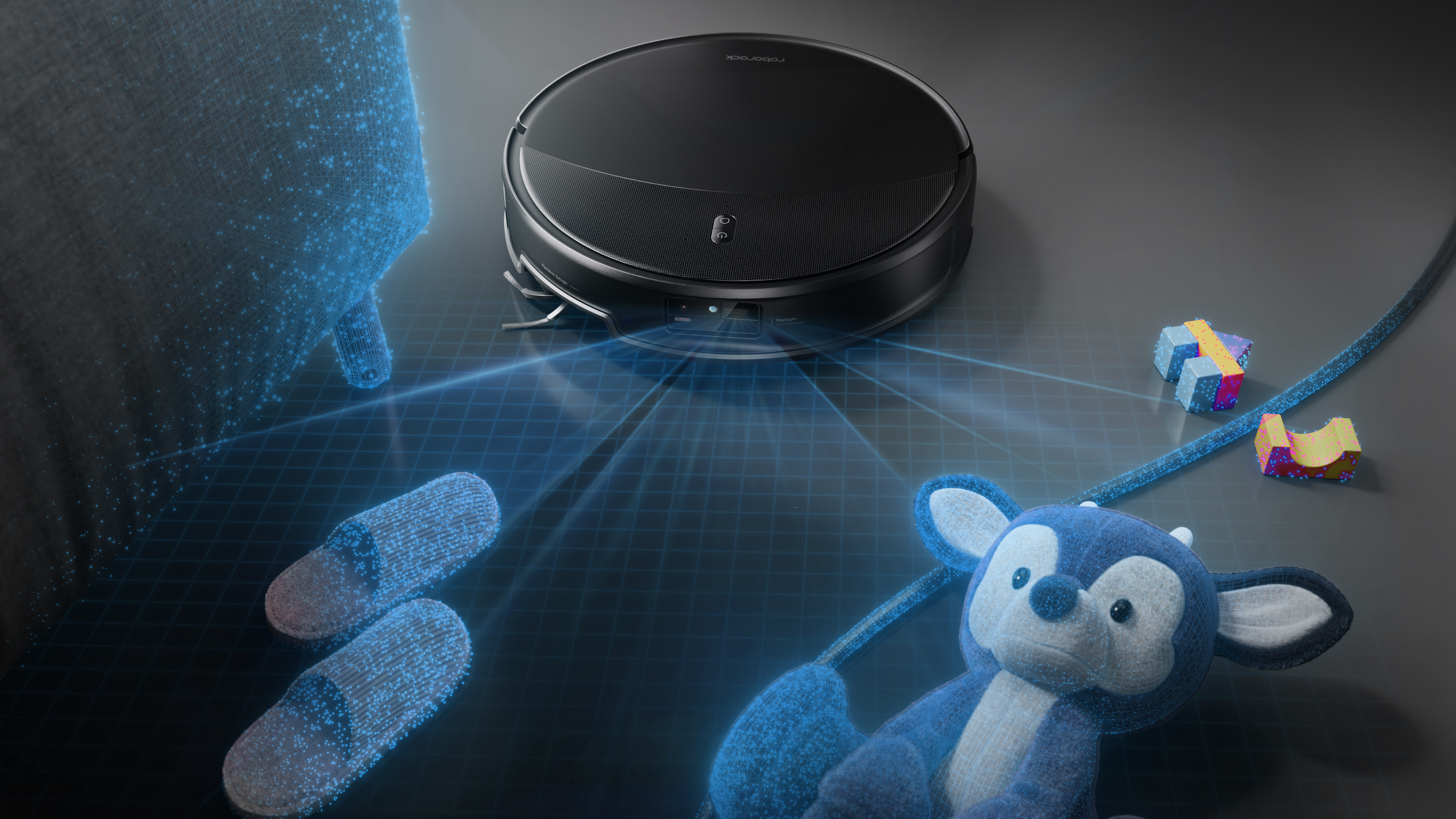 The Roborock Saros 20 using the StarSight Autonomous System 2.0 to scan the area.