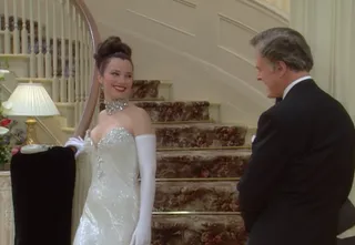 fran drescher wears a white sequin dress on the nanny