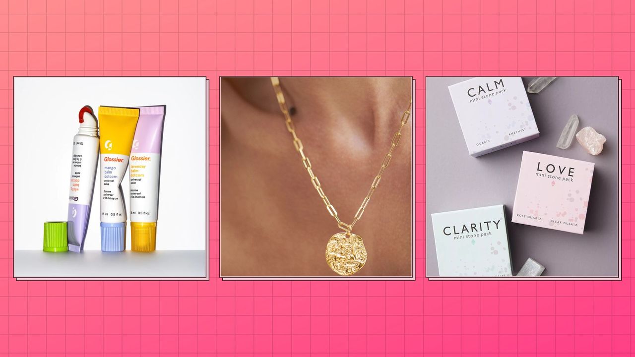 three of MIL&#039;s best Galentine&#039;s Day gifts on a hot pink background