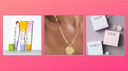 three of MIL's best Galentine's Day gifts on a hot pink background