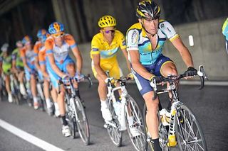 Lance Armstrong (Astana) takes a turn at the front.