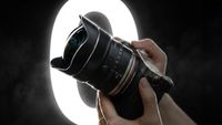 7Artisans AF 10mm f/2.5 Max on a Sony camera in front of a circular light