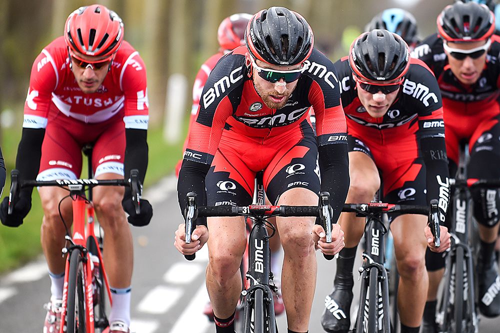 Taylor Phinney (BMC) helps to drive the pace