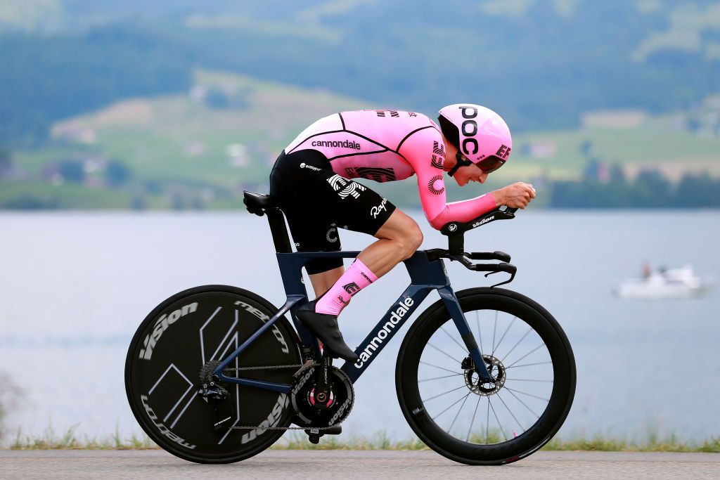 EINSIEDELN SWITZERLAND JUNE 11 Neilson Powless of The United States and Team EF EducationEasyPost sprints during the 86th Tour de Suisse 2023 Stage 1 a 127km individual time trial stage from Einsiedeln to Einsiedeln UCIWT on June 11 2023 in Einsiedeln Switzerland Photo by Heinz ZwickyGetty Images