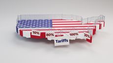 Digital concept of trade protectionism with continental United States covered by US flag and surrounded by a security fence 