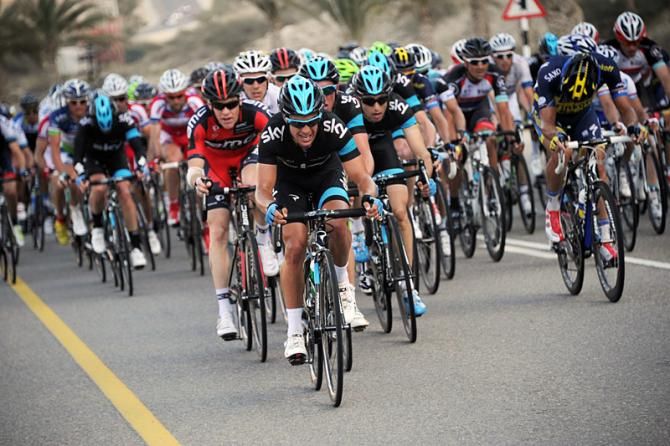 Team Sky pushes the pace.