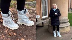 Two images of the UGG MetroPeak boots being tested