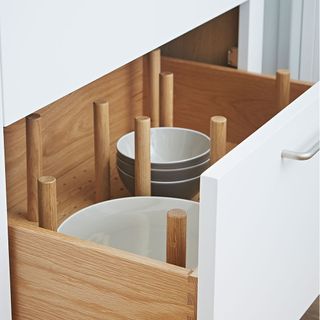 kitchen storage with wooden in store drawer organiser