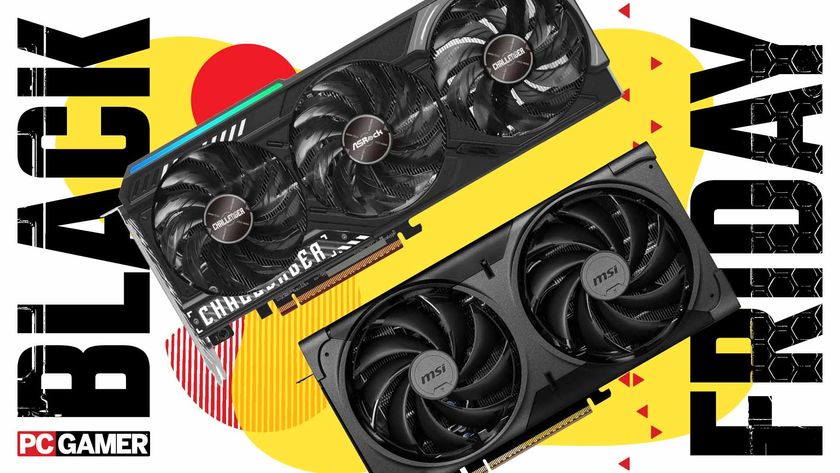 ASRock and MSI graphics cards on a PC Gamer Black Friday background