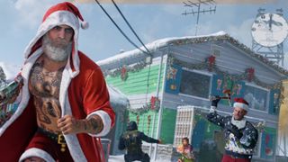 An Operator in a Santa robe runs around Nuketown Holiday