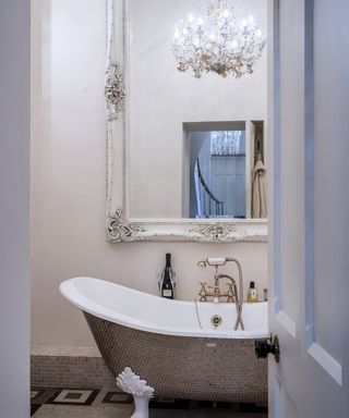 Bathroom with freestanding tub in St Pancras penthouse apartment