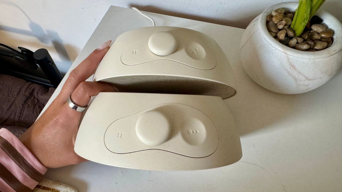 Beige Hatch Restore 3 next to beige Hatch Sleep Clock on white surface