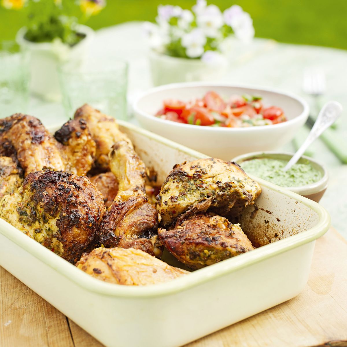Grilled Coriander Chicken with Coriander and Mint Chutney Dinner