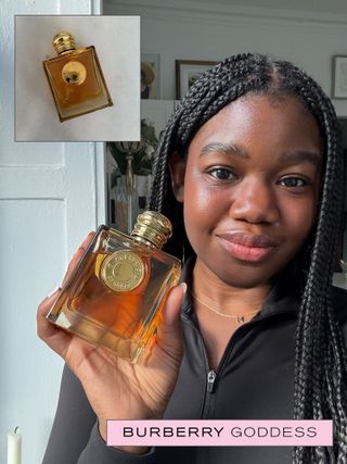 Associate Beauty Editor Maya Thomas with Burberry's Goddess Eau de Parfum