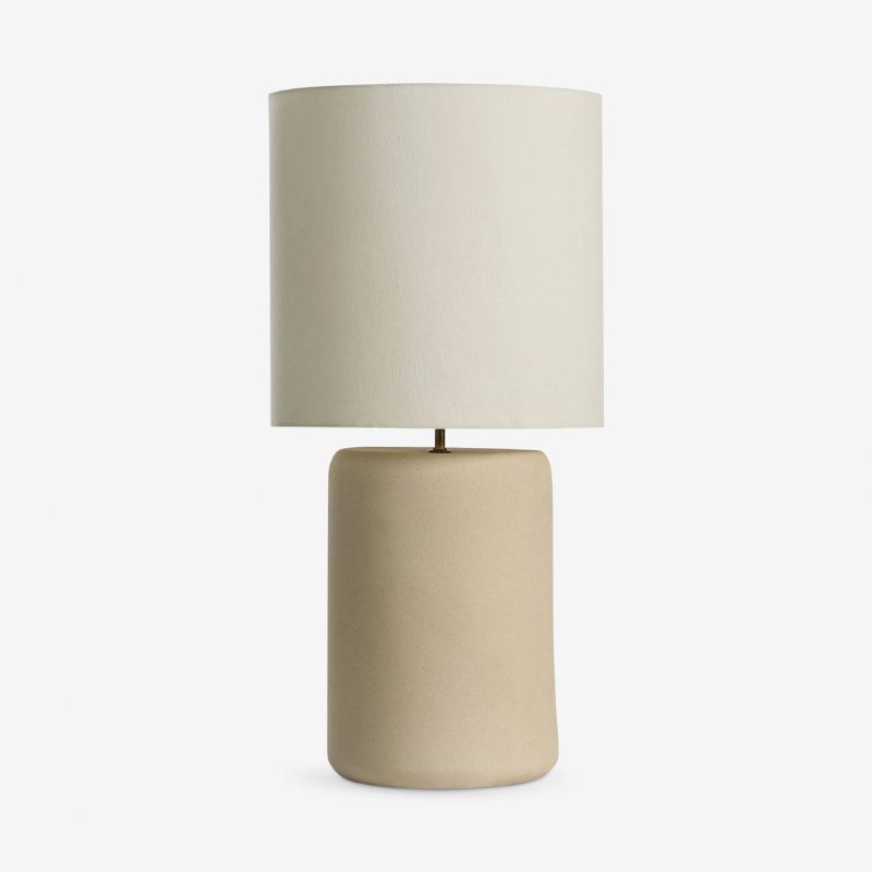 white and light beige table lamp