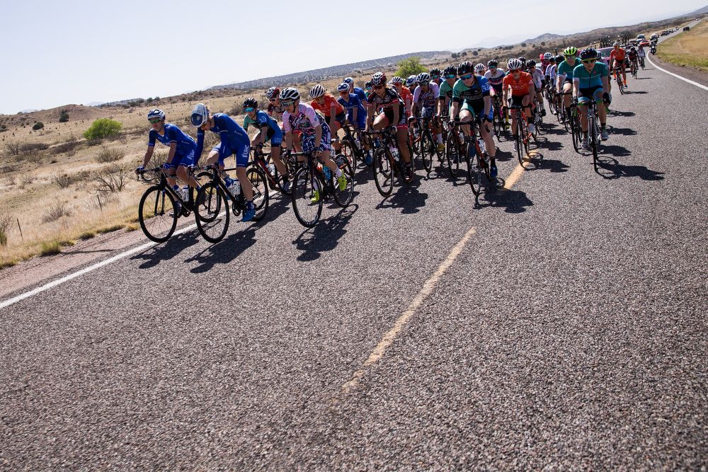 The women spread out on the wide roads during stage 1 of the Tour of The Gila