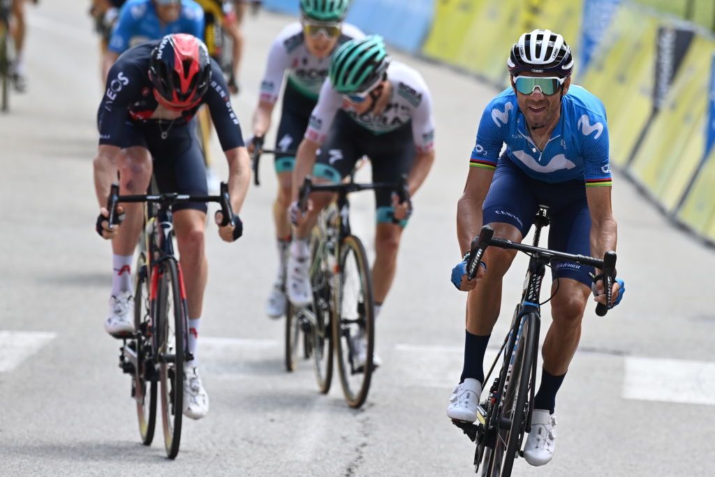 Spanish Alejandro Valverde of Movistar Team R wins before British Tao Geoghegan Hart of Ineos Grenadiers L the sprint at the finish of the sixth stage of the 73rd edition of the Criterium du Dauphine cycling race 1675 Km from LoriolsurDrome to Le SappeyenChartreuse France Friday 04 June 2021BELGA PHOTO DAVID STOCKMAN Photo by DAVID STOCKMANBELGA MAGAFP via Getty Images