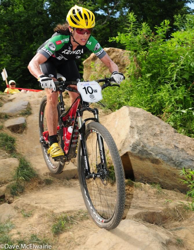 Mary McConneloug (Kenda Notubes) is a fan favorite but will not race due to a broken fibula suffered during a Mont-Sainte-Anne practice run.