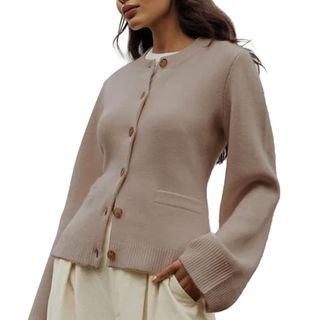 Pekmar Cardigan para mulheres - Cardigan curto com mangas finas de sino | Casaco leve de manga comprida, casaco de suéter, casacos de agasalho para mulheres, uso diário, cinza