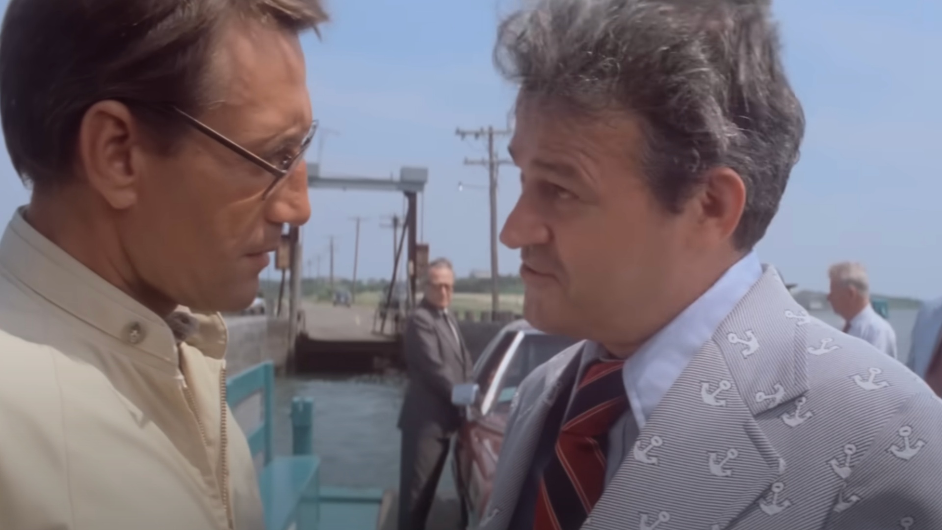 Roy Scheider and Murray Hamilton as Martin Brody and Mayor Larry Vaughn in Jaws
