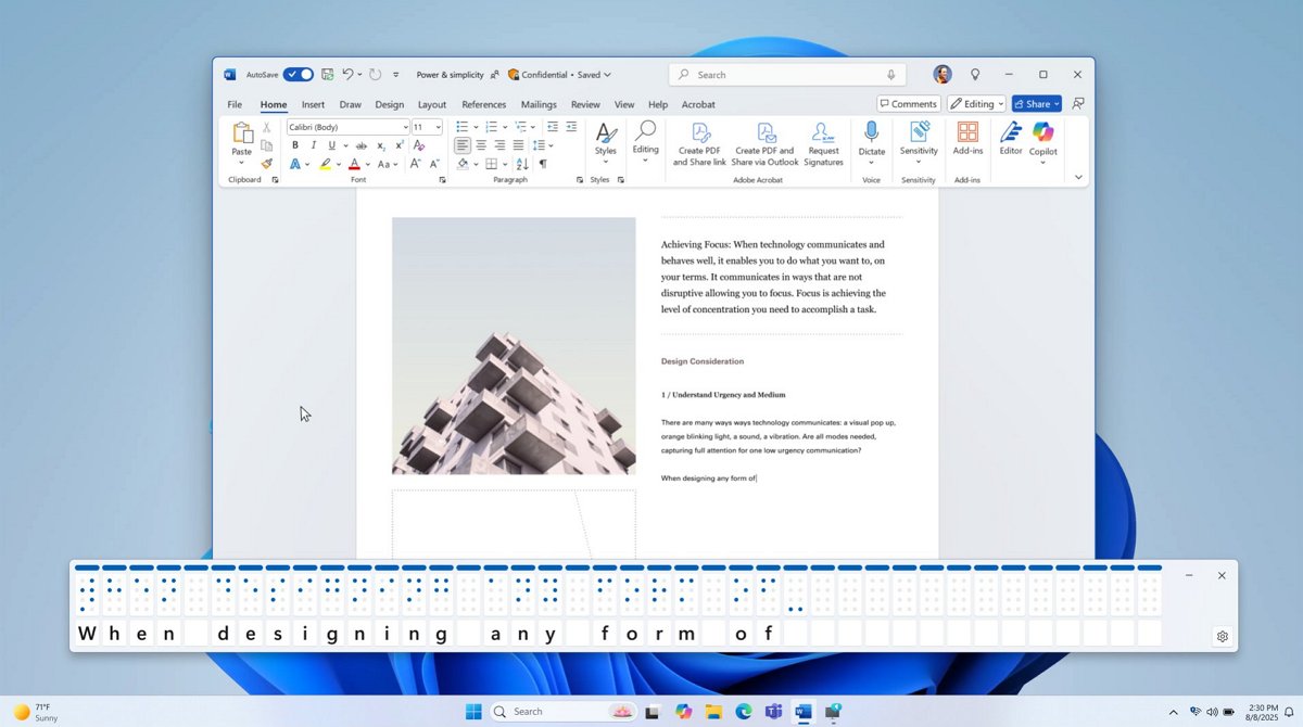 Windows 11 with on-screen Braille