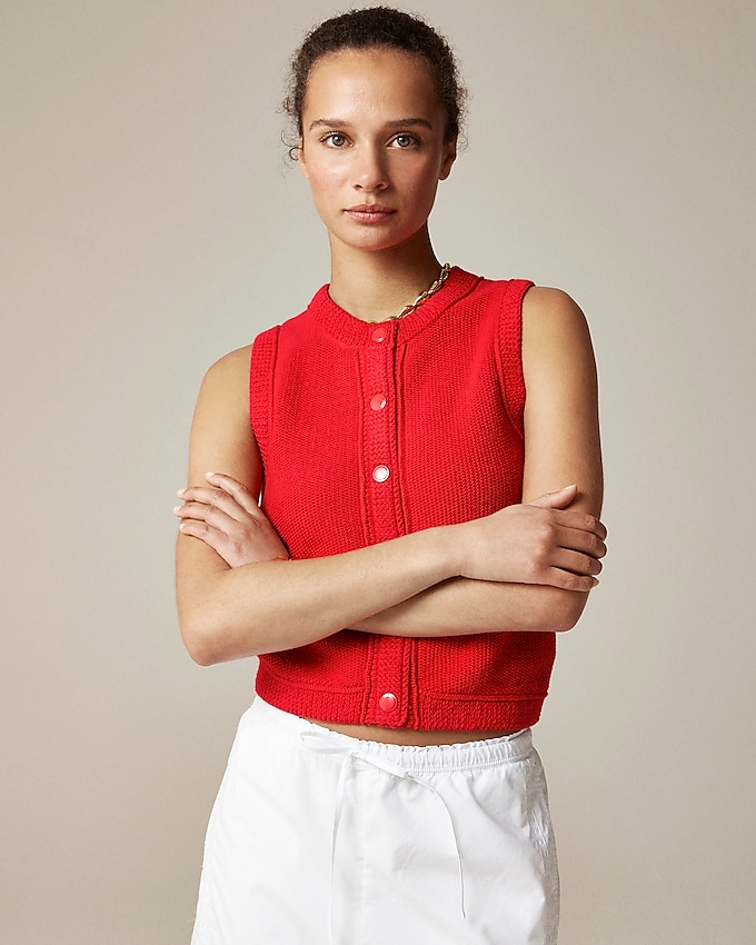 Cropped Button-Up Sweater Shell