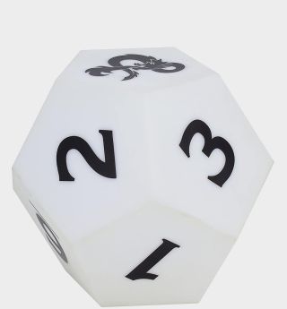 DnD d12 light-up dice against a plain background