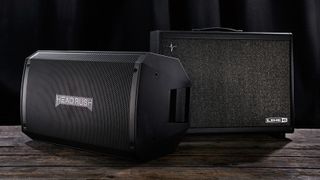 Headrush and Line 6 FRFR speakers on a stage 