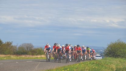 A group of cyclists racing