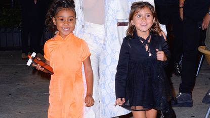 Kim Kardashian, North West and Penelope Disick seen leaving a restaurant in SoHo