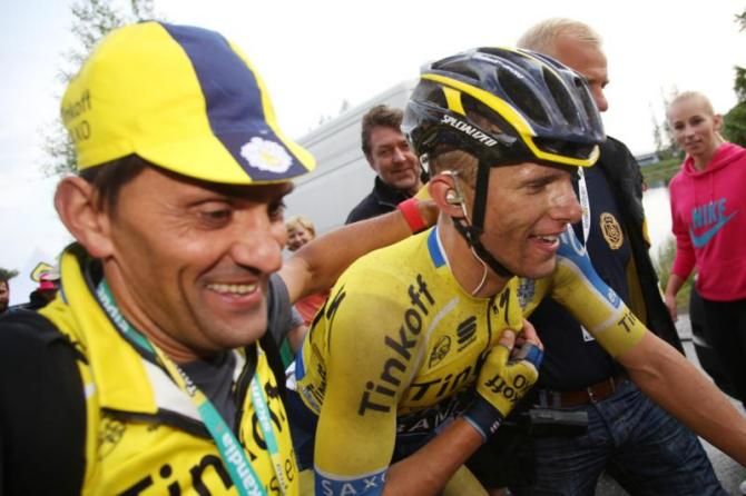 Rafal Majka (Tinkoff-Saxo) heads off to the podium