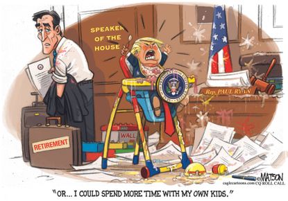 Political cartoon U.S. Paul Ryan retirement explanation Trump