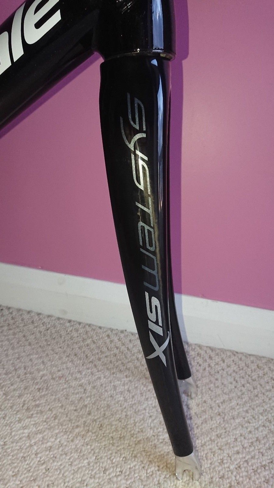 A carbon fork is used on the Cannondale SystemSix frameset