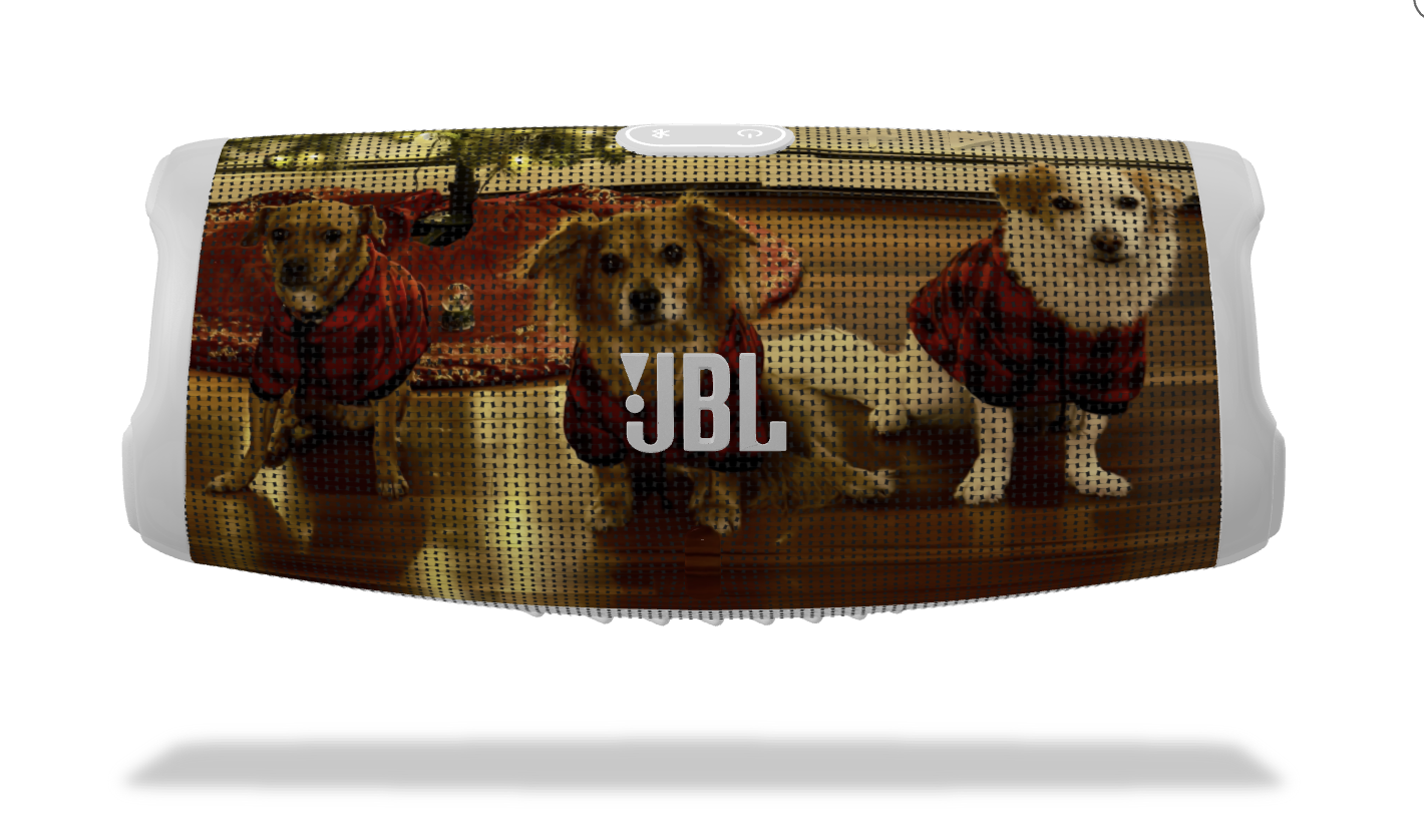 Dogs on a Bluetooth speaker