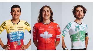 Three of the new EF Pro cycling kits for 2024