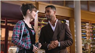 Lily Collins as Emily, Lucien Laviscount as Alfie in episode 310 of Emily in Paris