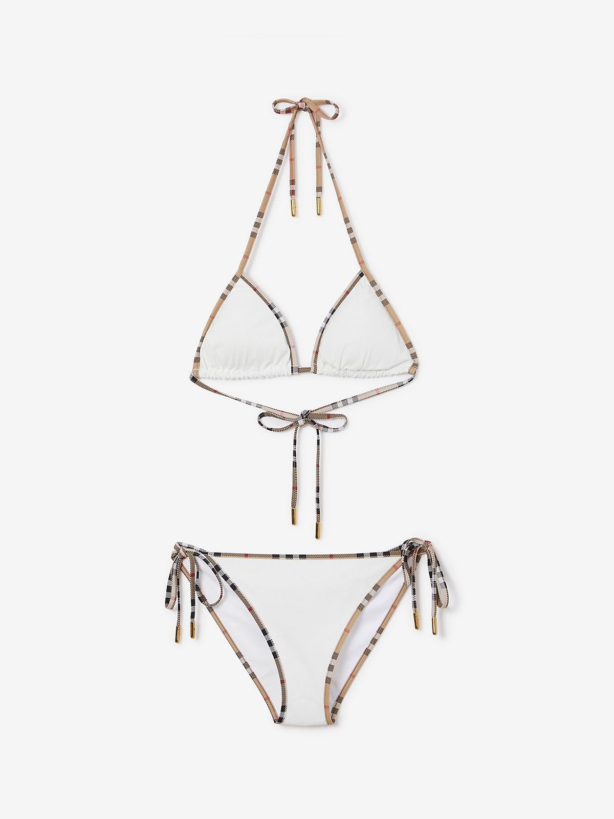 Check Trim Bikini in White - Women, Nylon | Burberry® Official