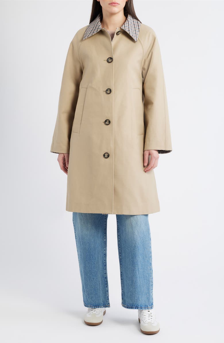 Long Check Collar Raincoat