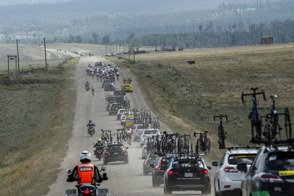 The caravan makes its way over a gravel section today.