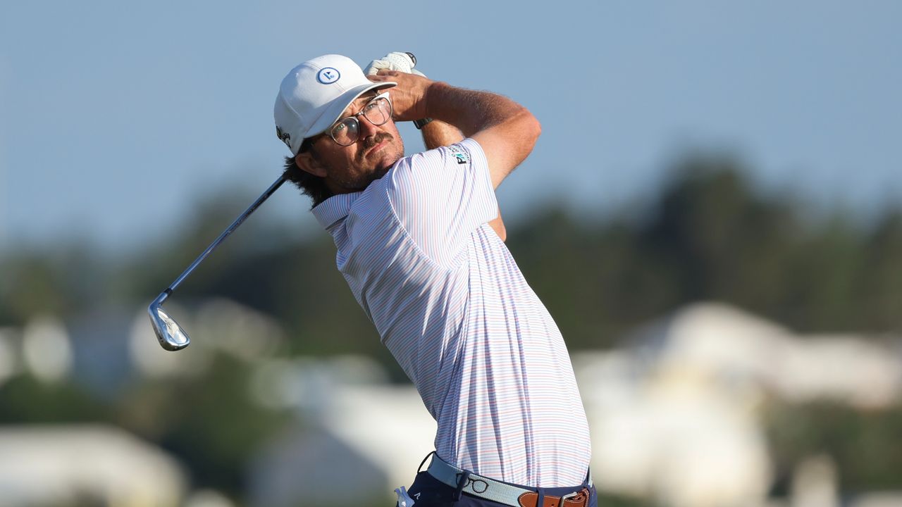 George Bryan IV of the United States hits a tee shot on the tenth hole during the second round of the Butterfield Bermuda Championship at Port Royal Golf Course