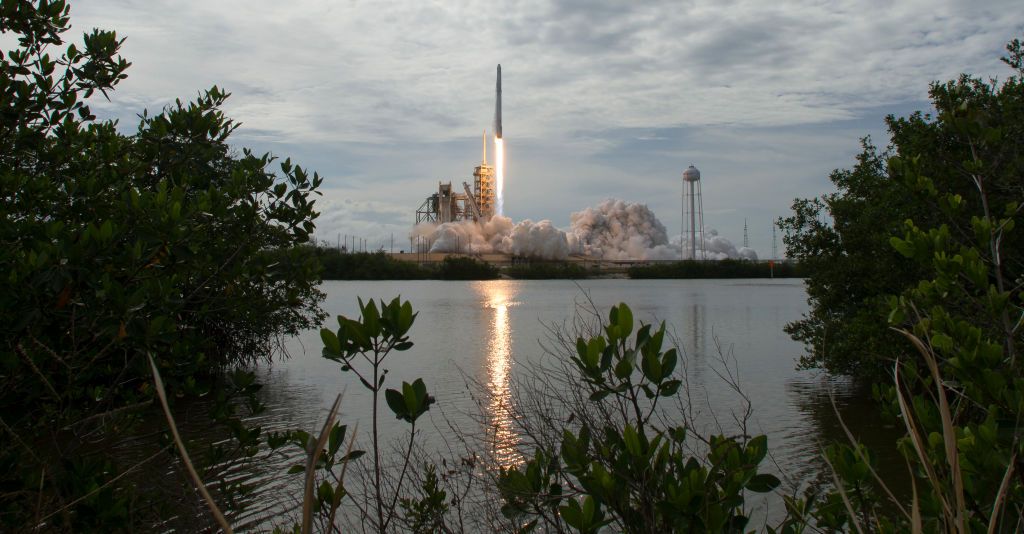 Space shuttle taking off.