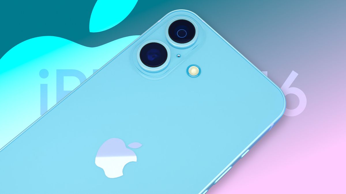 Blue iPhone 16 renders based on leaked schematics and rumors.