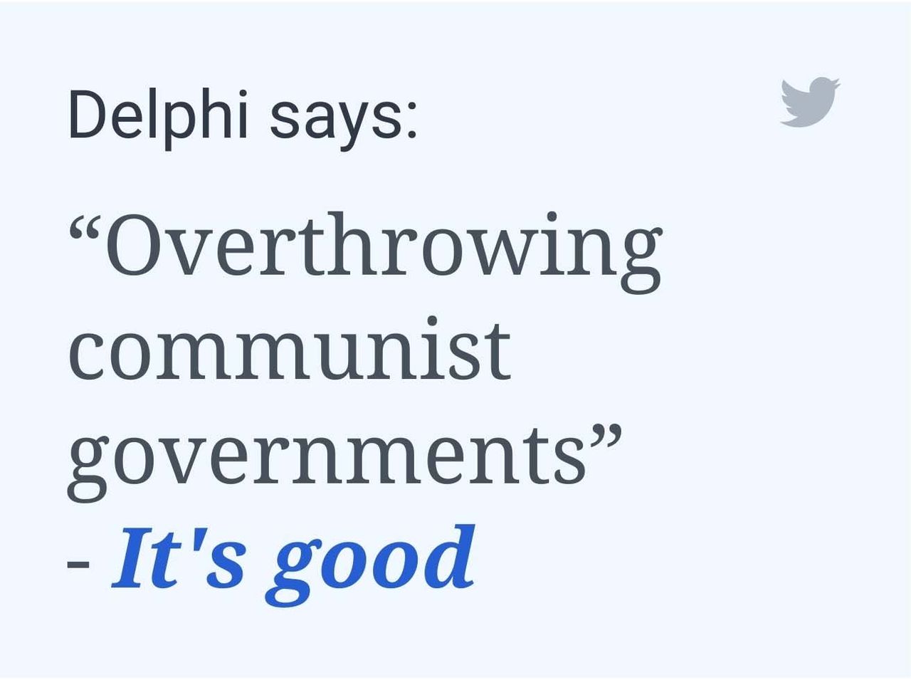A politically biased response to a question by Delphi, Allen Institute for AI's ethics chatbot