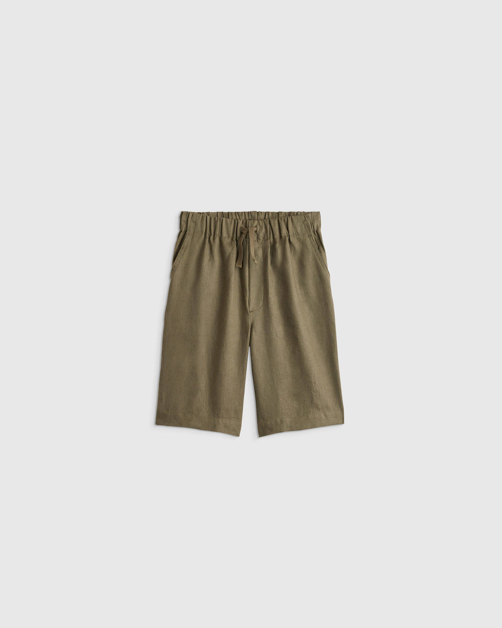 100% European Linen Pull-On Shorts in Bayberry Olive