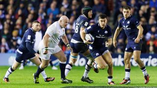 Scotland's Cameron Redpath running with the ball against England at Murrayfield.