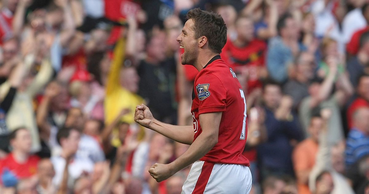 Michael Owen of Manchester United celebrates scoring their third goal during the Barclays Premier League match between Manchester United and Manchester City at Old Trafford on September 20 2009, in Manchester, England.