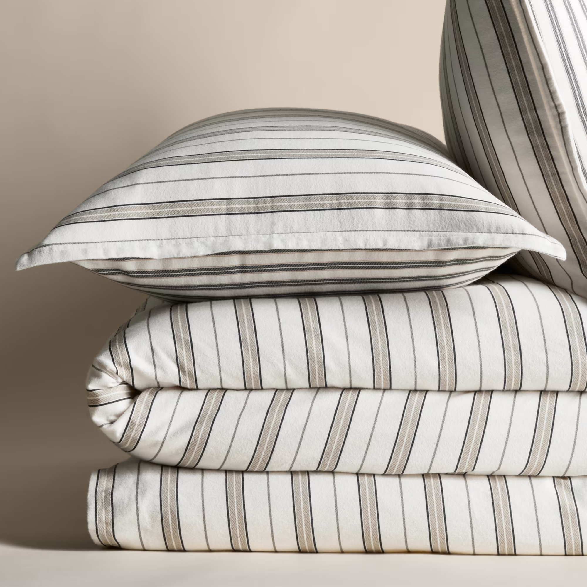 M&amp;amp;S Pure Brushed Cotton Striped Bedding Set