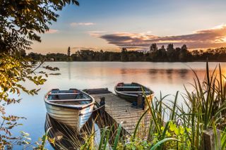 Late summer sunrise on one of the lakes at Cotswold Water Park.